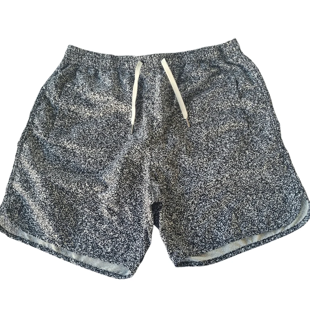Fashion Nova Men's Grey Speckled Swim Trunks with Drawstring